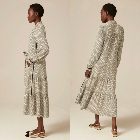 ME+EM Geo Flower Print Belted Midi Shirt Dress Cream Size 6 - Picture 2 of 10